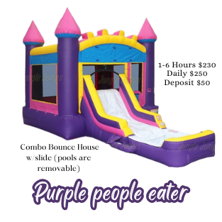Purple people eater combo bounce house slide