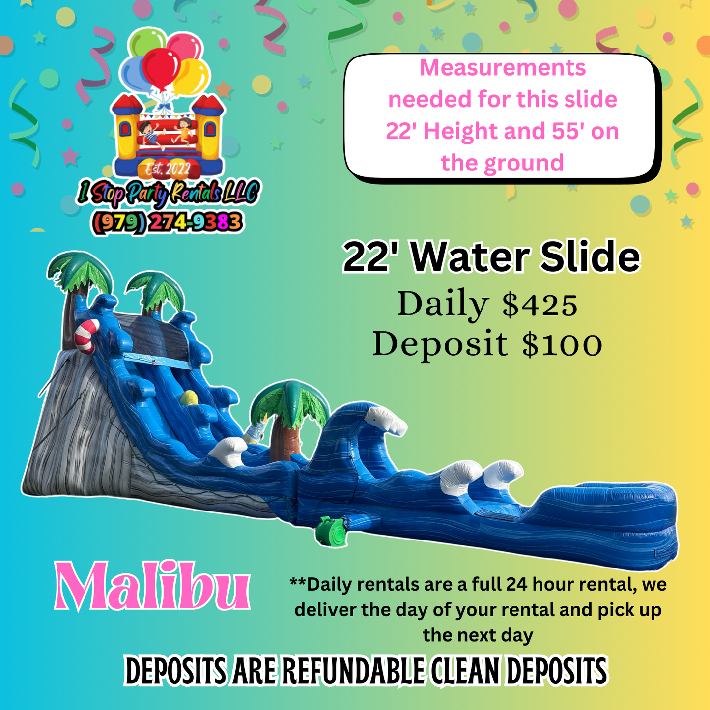 Malibu 22' Water Slide with slip n slide