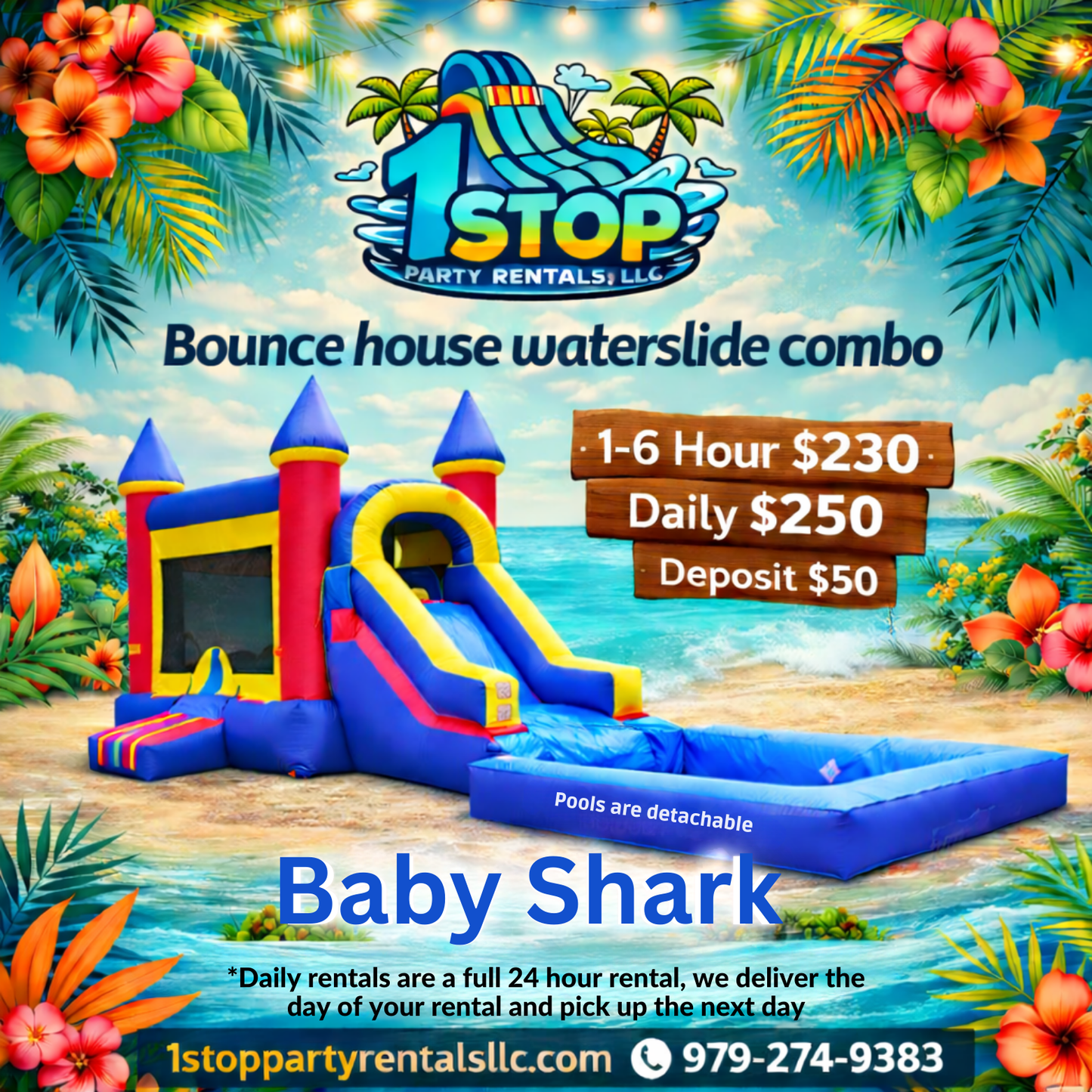 Baby Shark - Bounce house waterslide w/removable pool