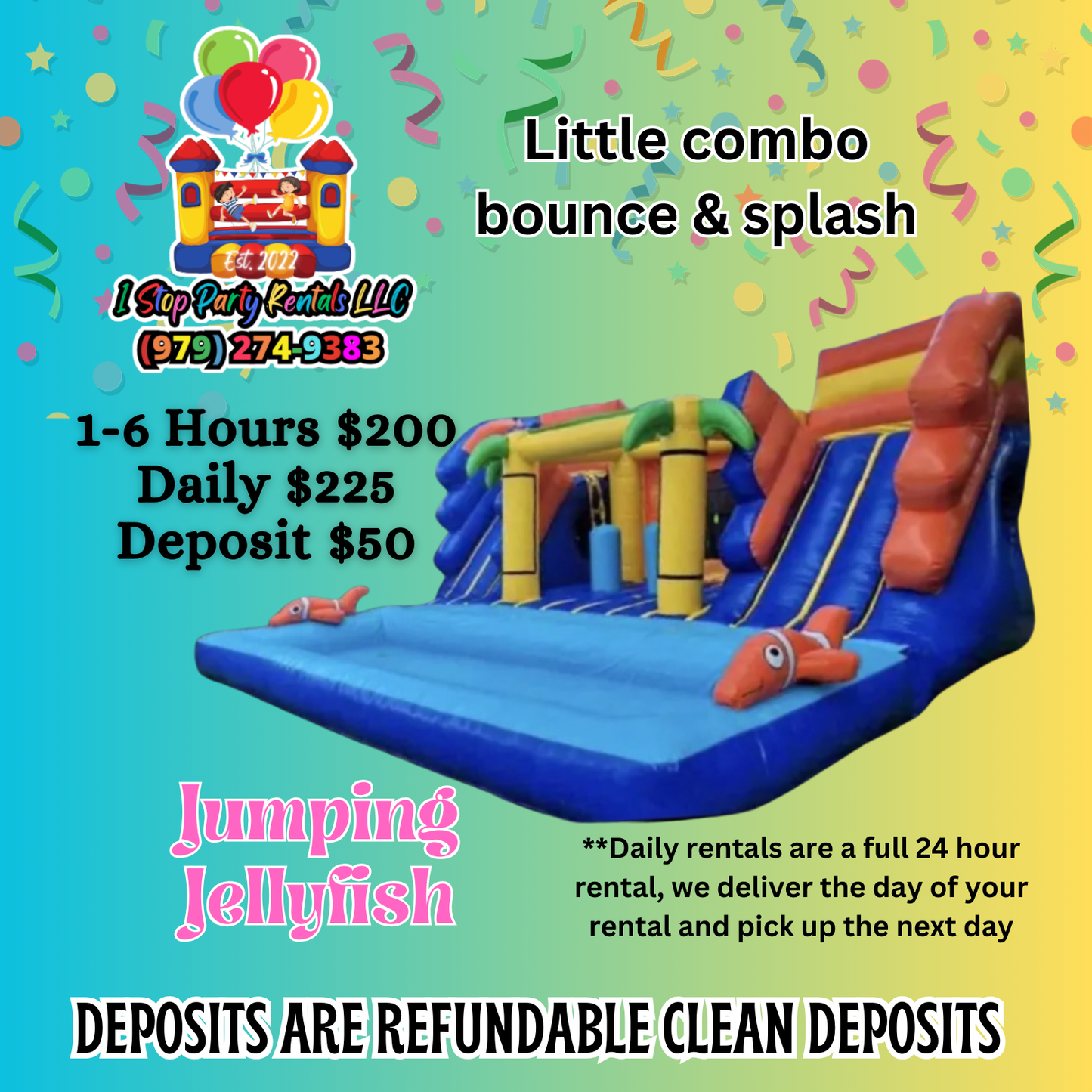 Jumping Jellyfish - Littles bounce house waterslide w/pool