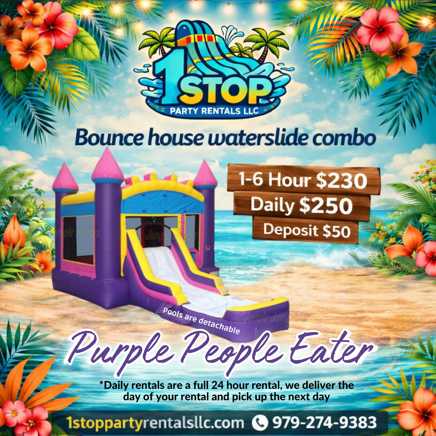 Purple people eater - Bounce house waterslide w/removable pool