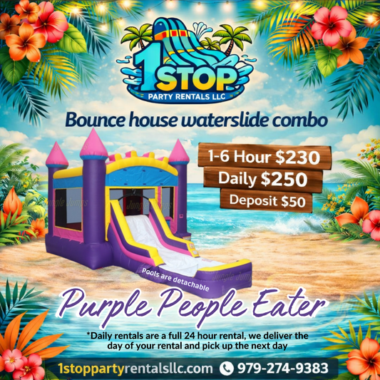 Purple people eater - Bounce house waterslide w/removable pool